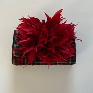 Red Plaid Feather Holiday Clutch / Crossbody Custom Bag